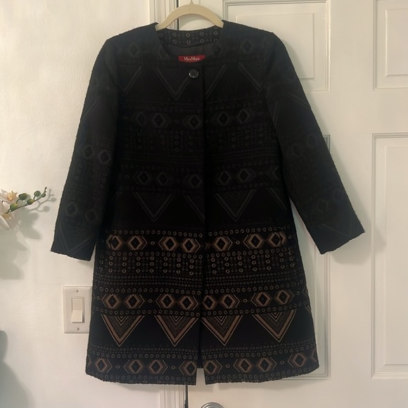 Vintage Max Mara Black Jacquard Wool Coat - Picture 9 of 16